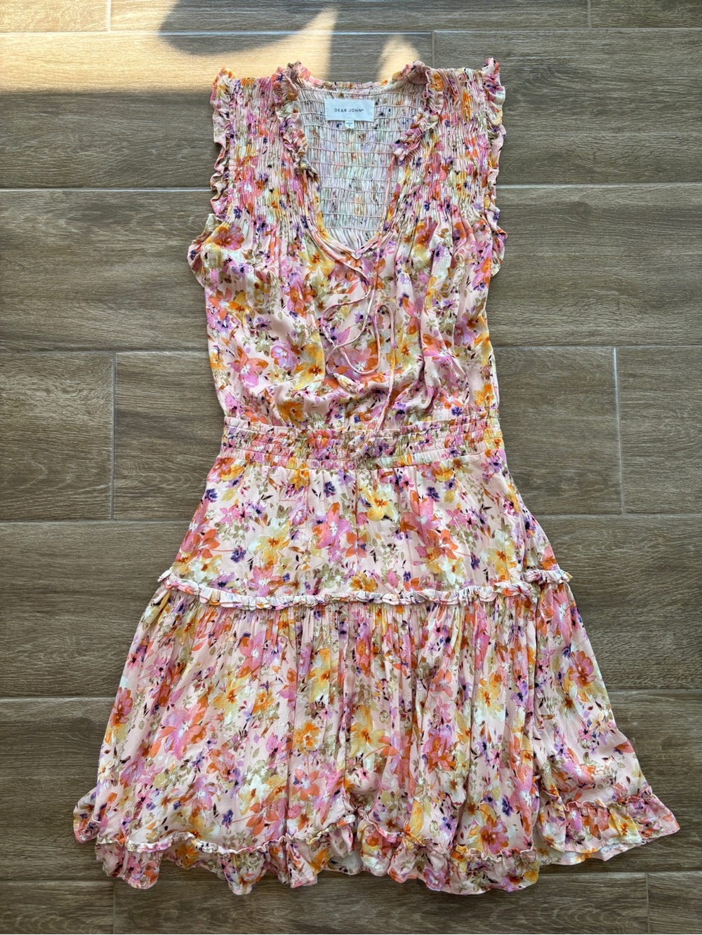 Anthropologie Sz S Floral Ruffle Tiered Sundress - Pink Yellow Multi Sleeveless
